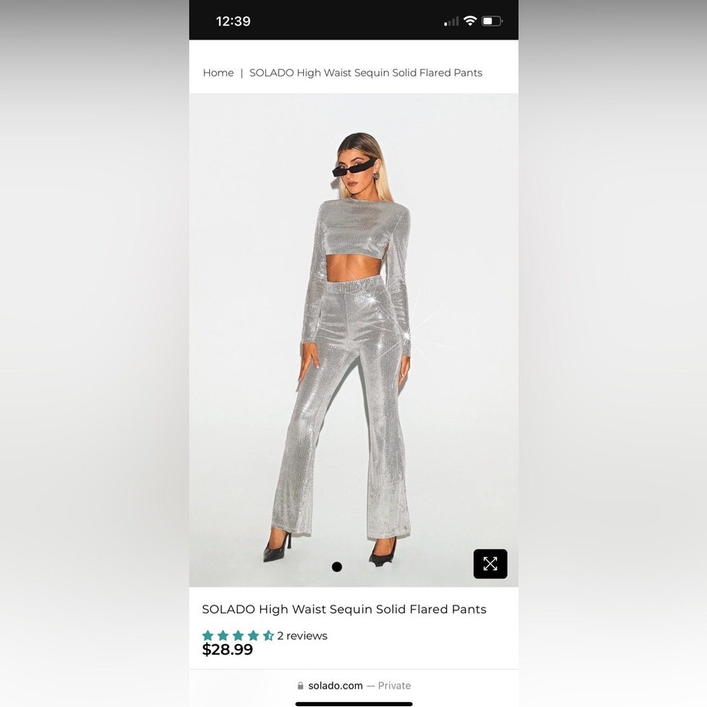 Solado Silver Sequin High Waist Flare Pants
